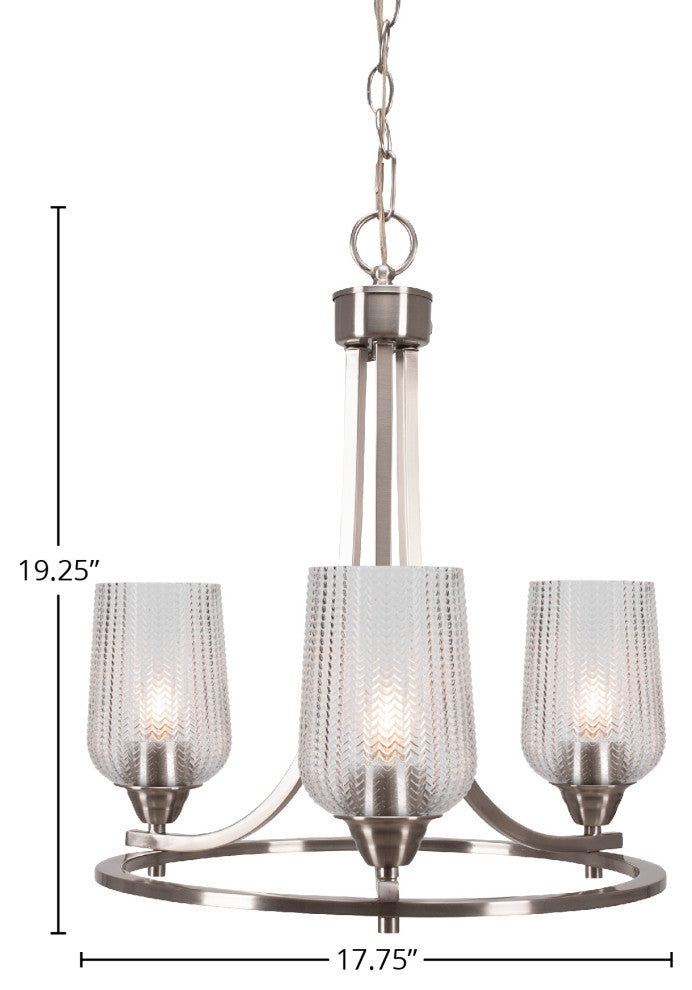 Paramount Uplight 3-Light Chandelier, Brushed Nickel, 5" Clear Textured Glass