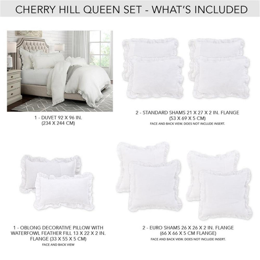 Michael Amini Cherry Hill 6-piece Belgium Linen Fabric Queen Duvet Set in White