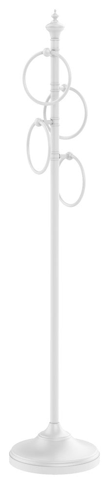 Floor Standing 4 Towel Ring Stand, Matte White