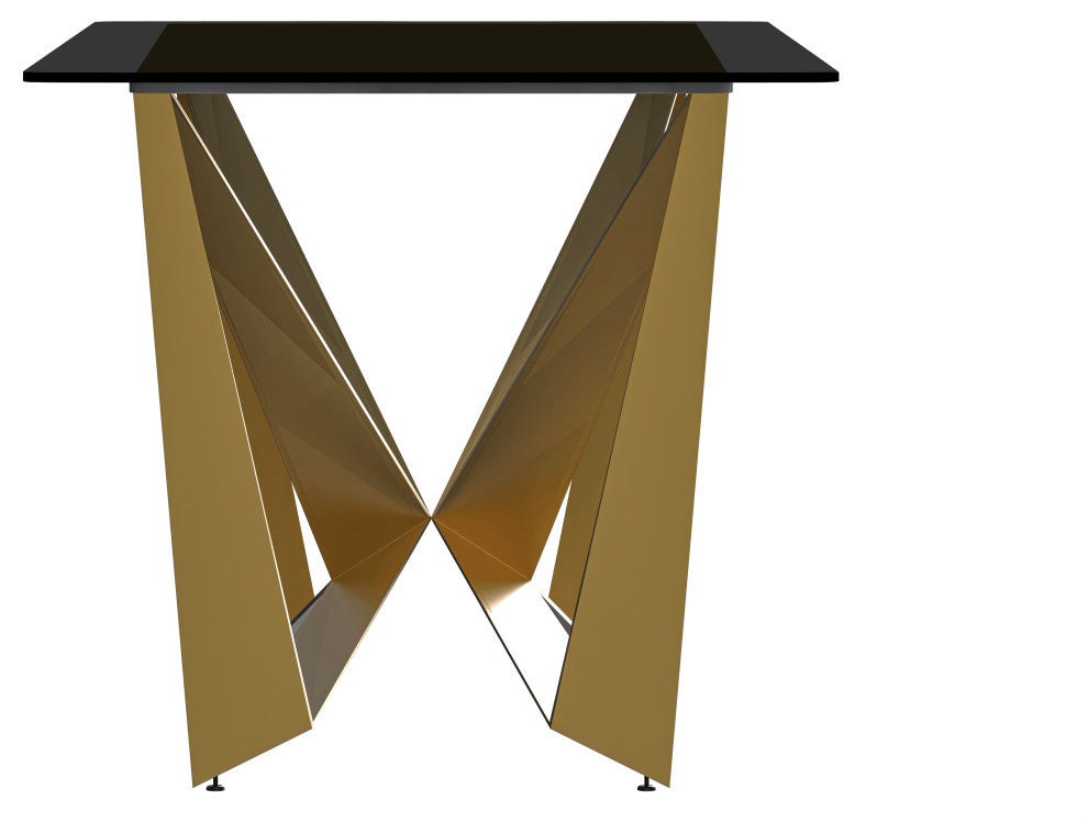 LeisureMod Nuvor Dining Table With Rectangular Top and Gold Steel Base, Black, 55 Inch