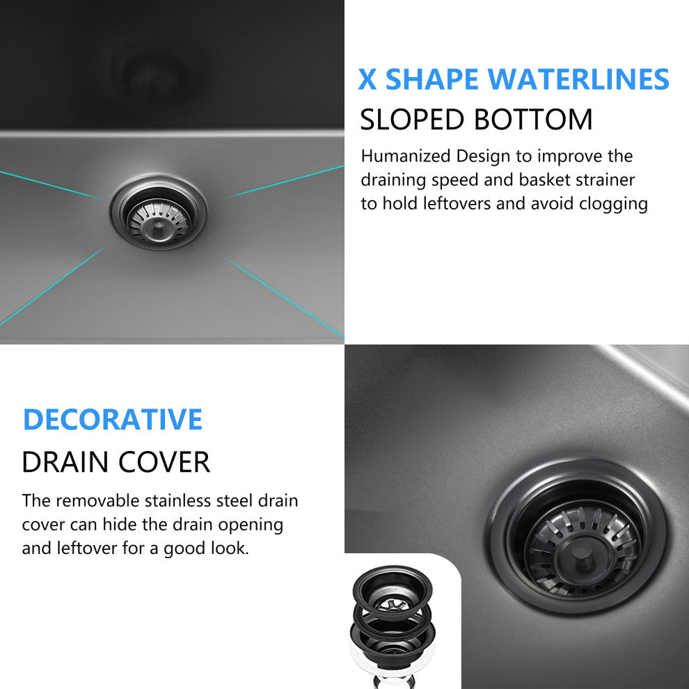 Drop In Stainless Steel Single Bowl Workstation Kitchen Sink, Gunmetal Black, 27 X 22