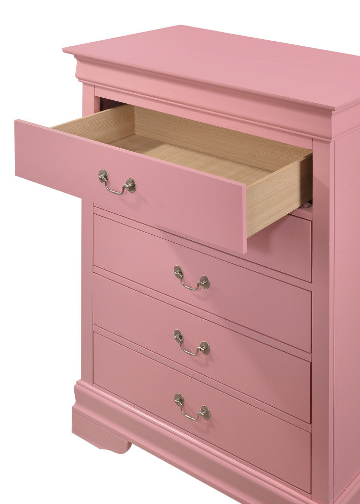Louis Phillipe Pink 5 Drawer Chest of Drawers, 33, L. X 18, W. X 48, H.