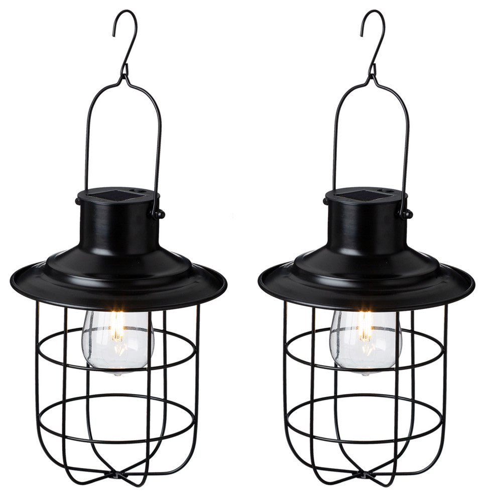 Metal Wire Solar Powered Hanging Lantern, 2-Piece Set
