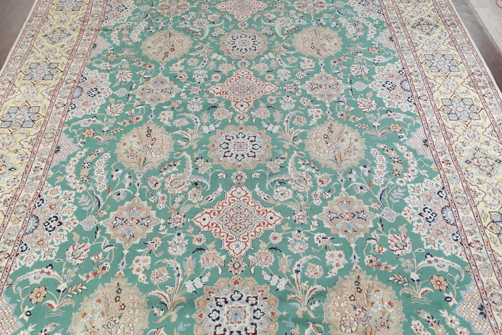 Persian Style Handmade Traditional Nain Oriental Area Rug, Green, 26'0"X16'1"