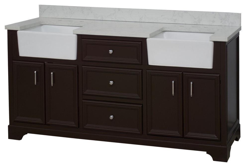 Zelda 72" Bathroom Vanity, Chocolate, Engineered Carrara