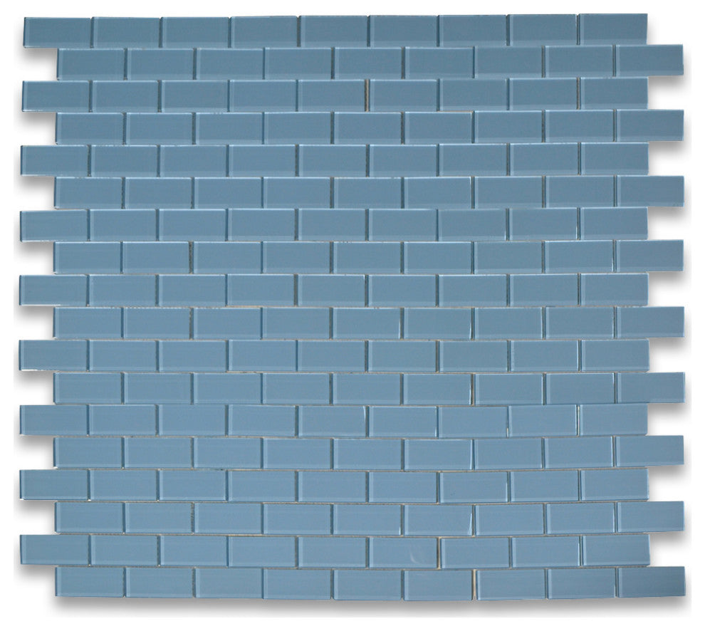 Glass Mosaic Tile Country Blue 2x4 Subway Tile Kitchen Backsplash, 1 sheet