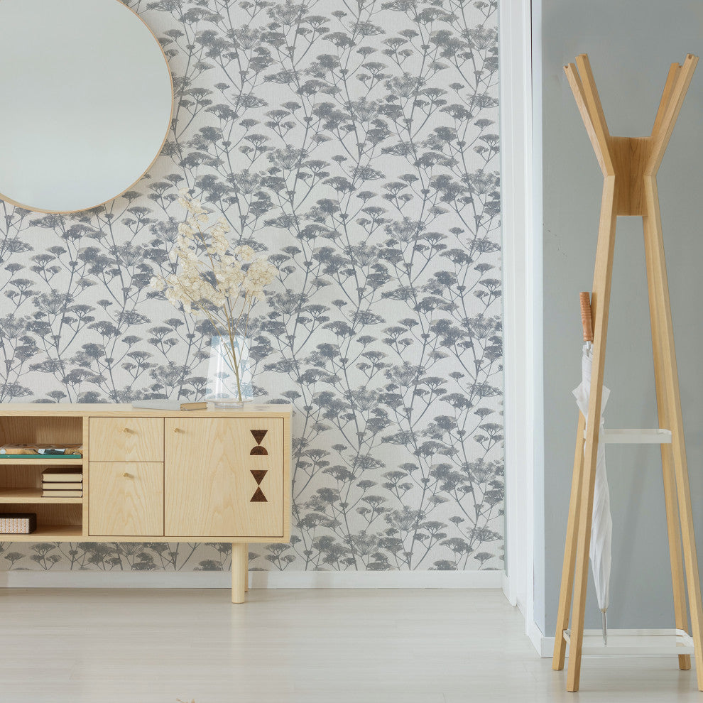 Meadow Silhouette Blue and Grey Wallpaper