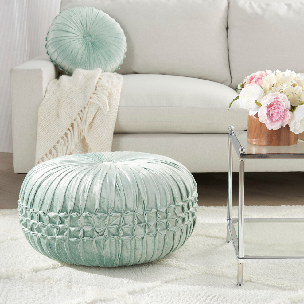 Mina Victory RC833 Pouf, Celadon, 20" x 20" x 12"