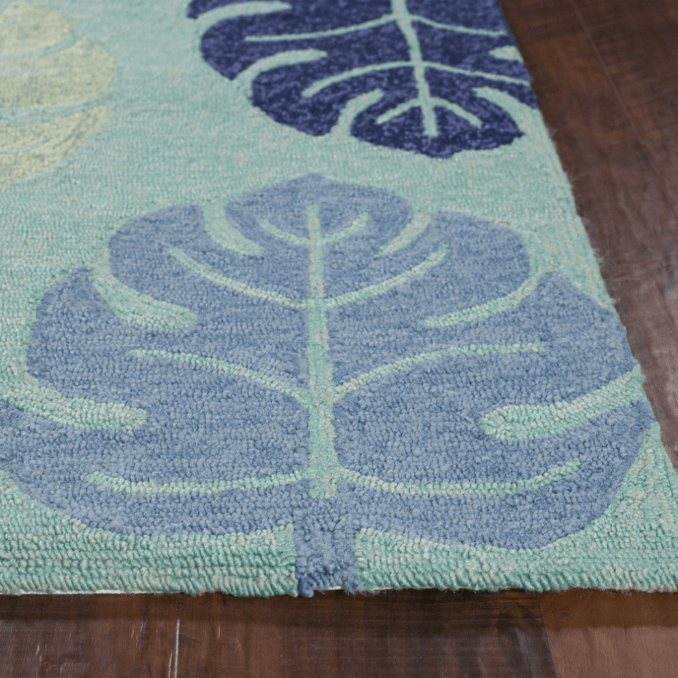 7' X 9'  Uv Treated Polypropylene Turquoise Area Rug