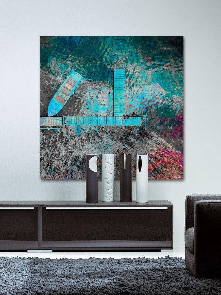 "Blue Pier" Painting Print on Wrapped Canvas, 24"x24"