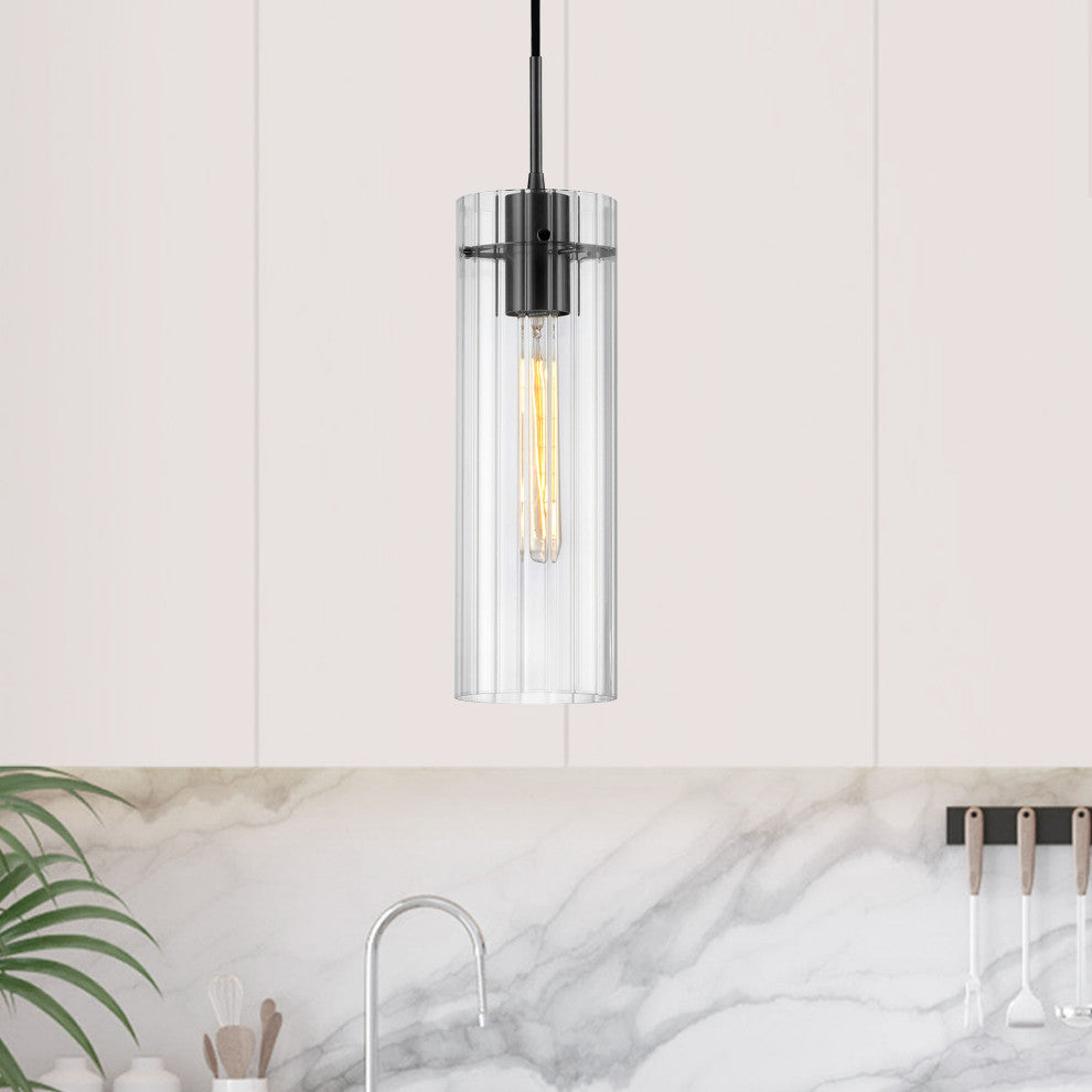 Patia Modern 1 Light Clear Matte Black Glass Pendant