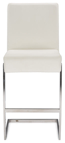 Toulan White Faux Leather Upholstered Stainless Steel Barstool, Set of 2