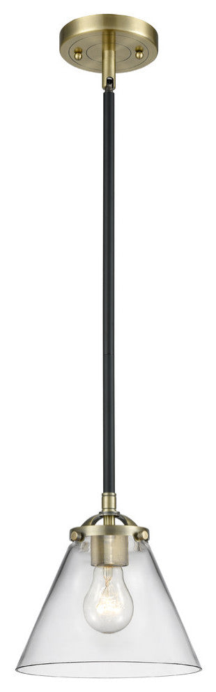 Large Cone 1-Light Mini Pendant, Black Antique Brass, Clear