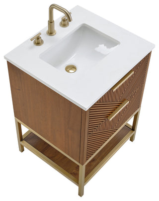 Diamond 24" Bath Vanity, Walnut/Satin Brass, 24", White Quartz Top