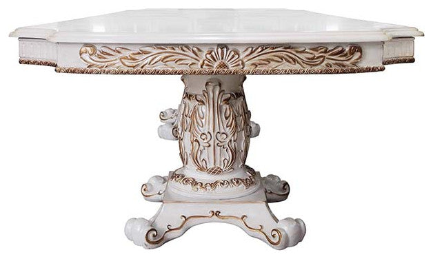 Acme Vendom Dining Table With Double Pedestal Antique Pearl Finish DN01346