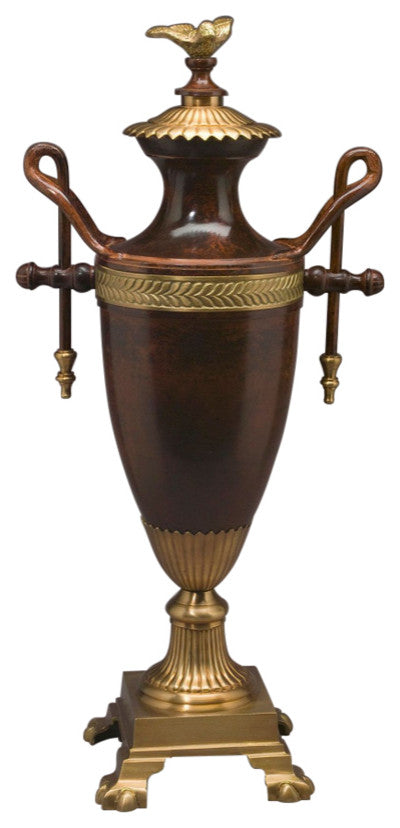 Erikson 24" Metal Decorative Urn, Rustic Brown/Antique Brass