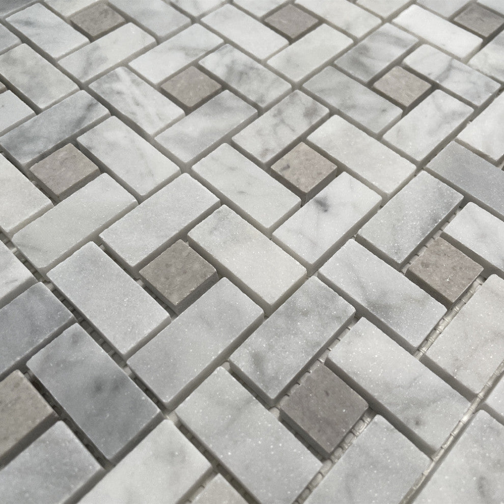 Carrara Marble Pinwheel Venato Bianco Mosaic Tile Gray Dots Honed, 1 sheet