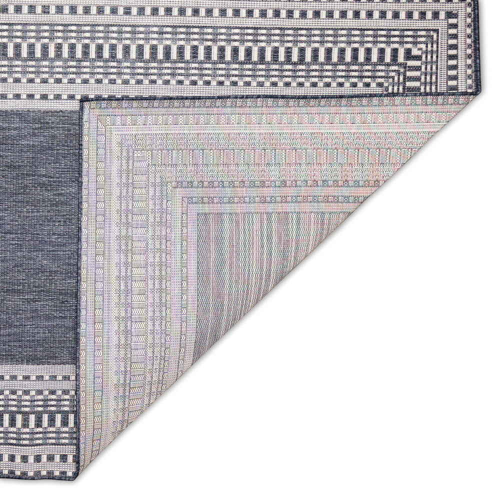Malibu Etched Border Indoor/Outdoor Rug, Navy, 6'6"x9'3"