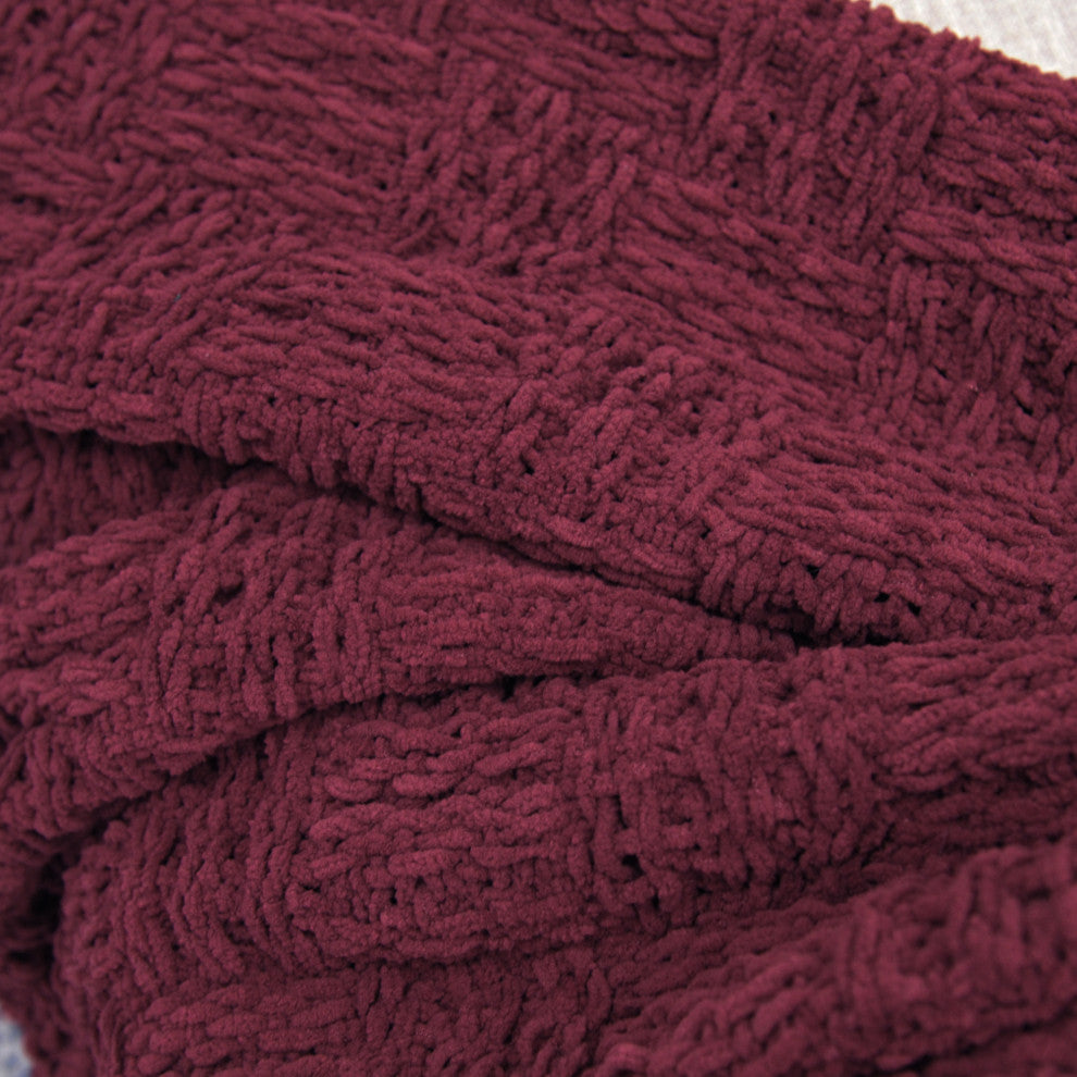 Cable Knitted Throw Blanket, Burgundy, 60" X 80"