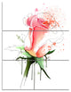 Pink Rose Sketch with Green Calyx, Floral Triptych Canvas Print, 28x36, 3 Panels