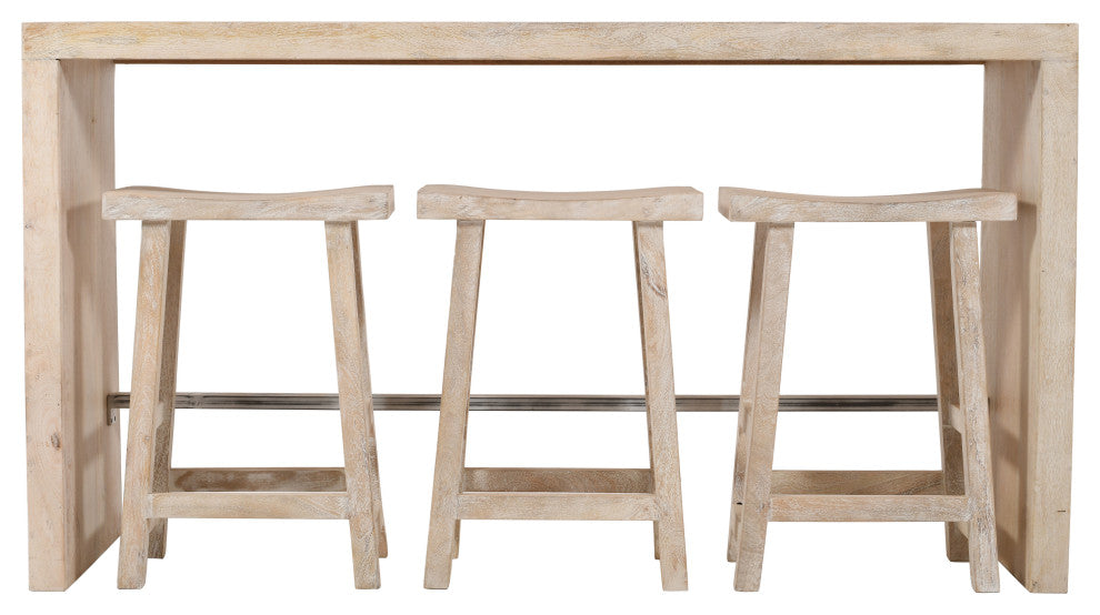 Montez 4-Piece Solid Wood Bar Table and Stools Set, Brushed White Finish