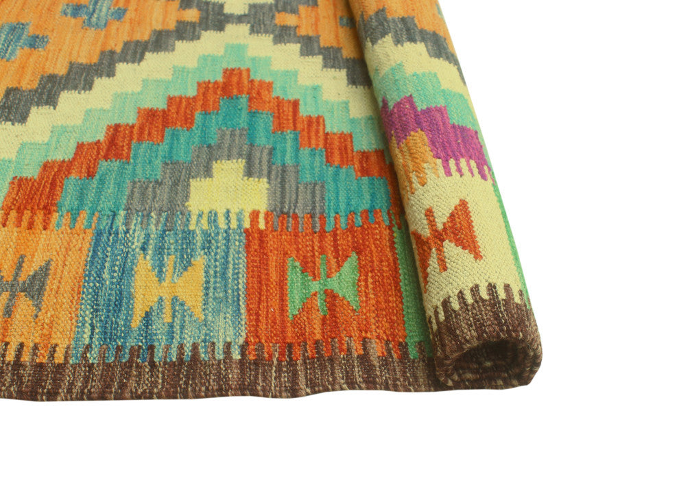 Sangat Flatweave Hormoz Orange/Ivory Rug, 4'9 x 6'6