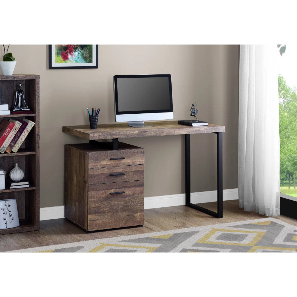 Contemporary Desk, 2 Storage Drawers & Filing Drawer, Reclaimed Wood Finish