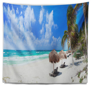 Bright Caribbean Beach Abstract Wall Tapestry, 39"x32"