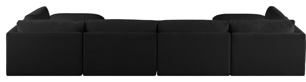 Ease Polyester Upholstered U-Shaped Modular Sectional, Black, 4 Piece: 2 Corner, 2 Armless, 2 Ottoman