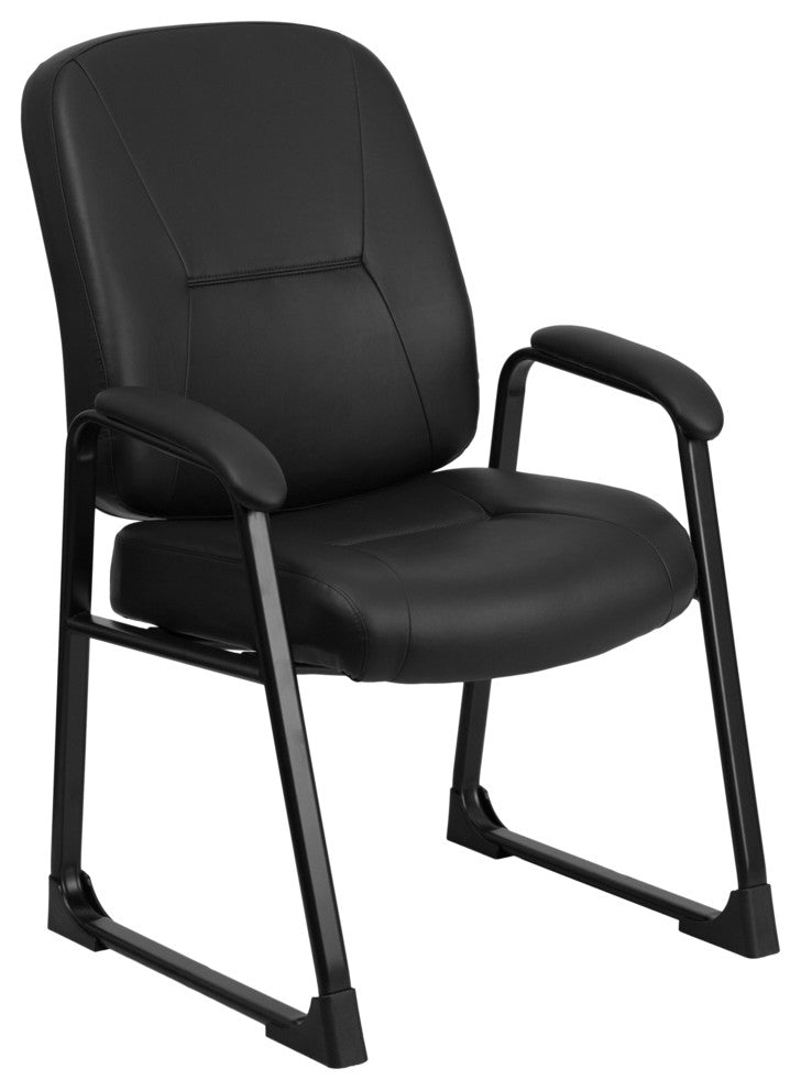400 lb. Rated Black Leather Executive Side Chair with Sled Base