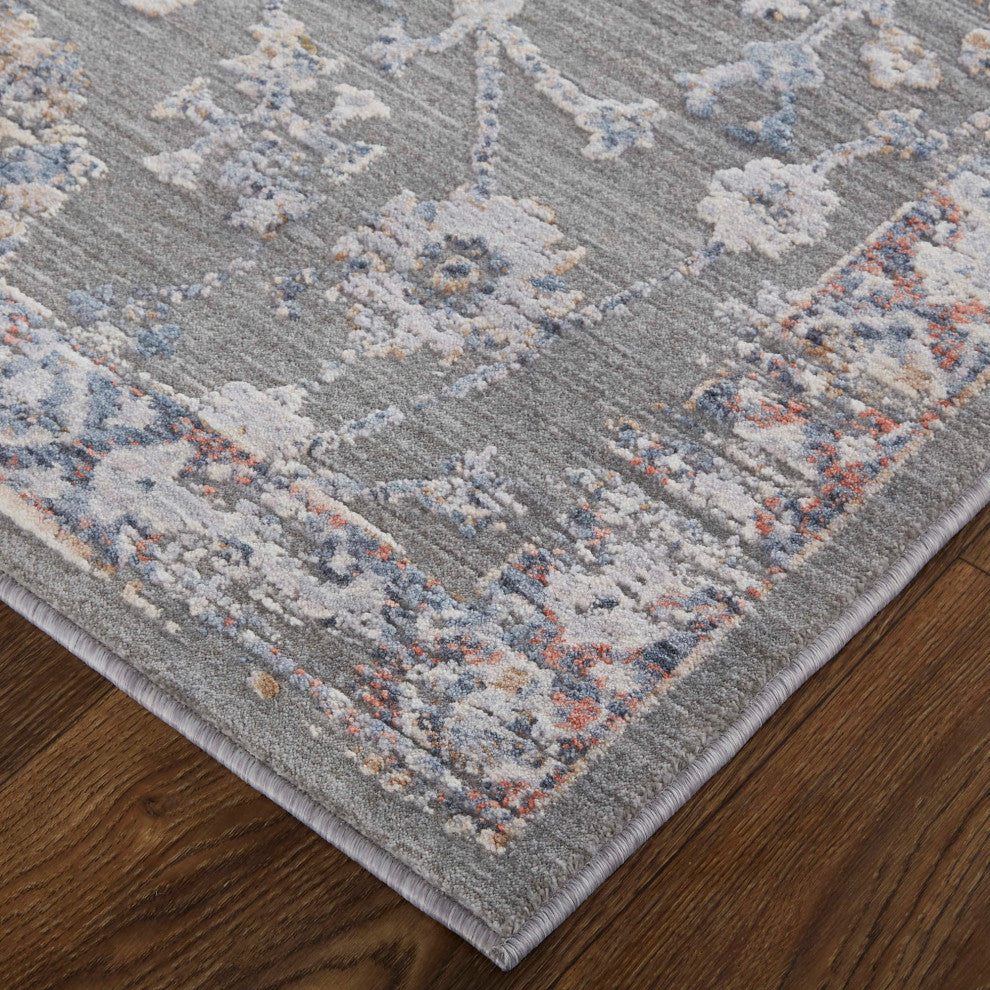 Weave & Wander Sybil Transitional Oriental Style Rug, Charcoal Gray/Red, 9' X 12