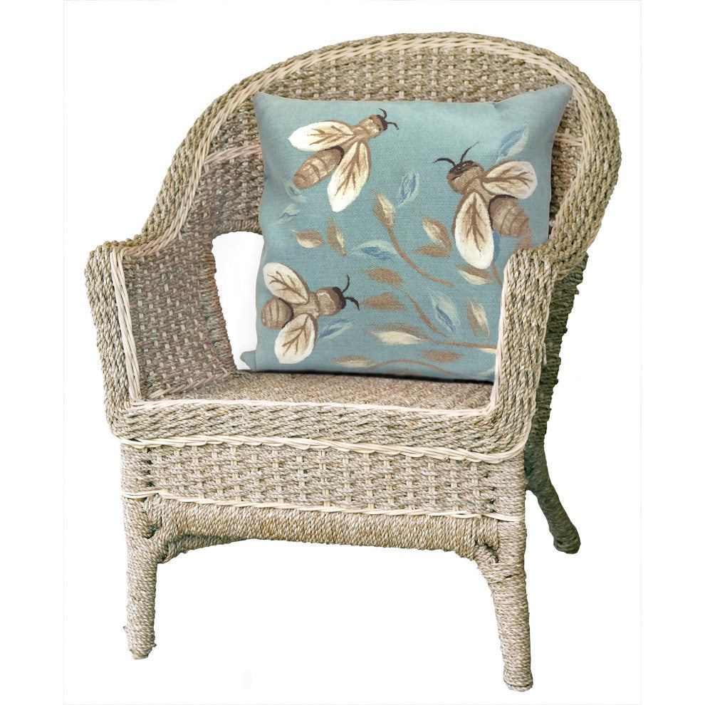 Visions III Bees Indoor/Outdoor Pillow, Aqua, 20" Square