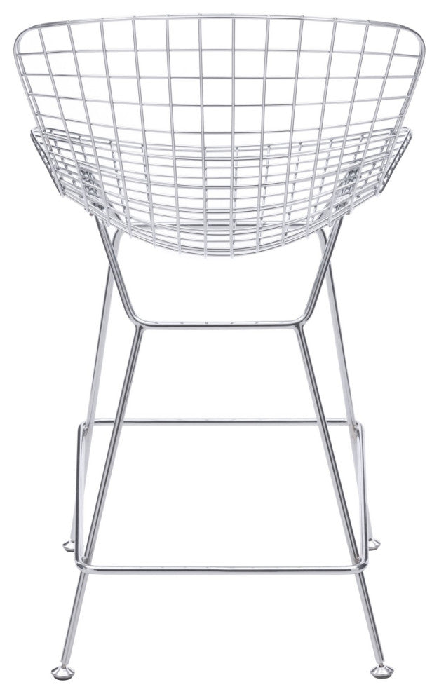 Counter Stool Chair, Set of 2, Steel Metal, Chrome, Mid Century Cafe Bistro