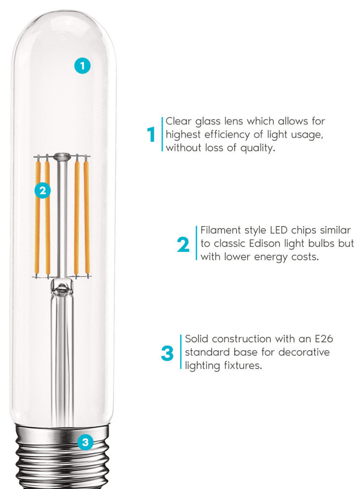 T9 LED Tube Edison Bulb Warm White 550lm Dimmable E26 4-Pack