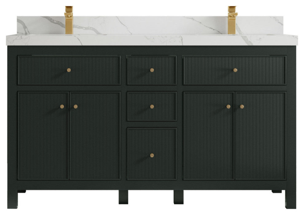 Sonoma 60 Double Bathroom Vanity in Dark Forest Green with 2" Calacatta Laza