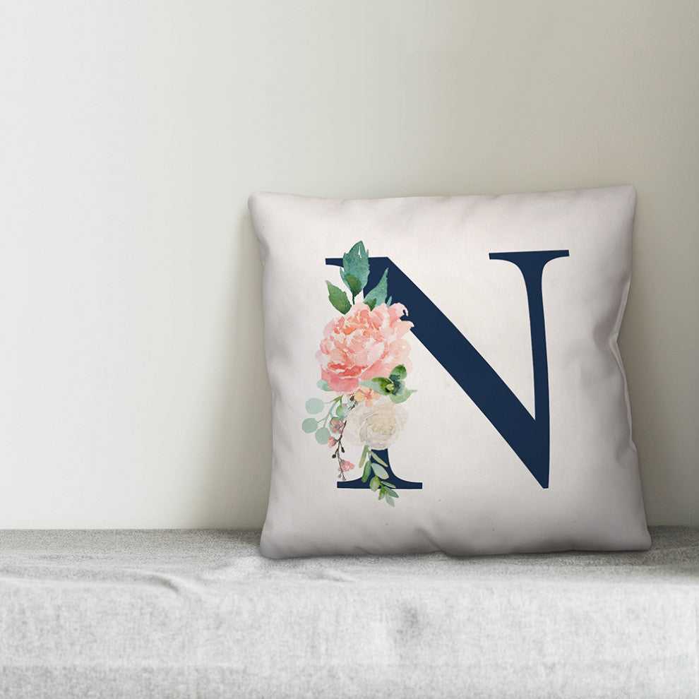 Floral Monogram N 18x18 Indoor/Outdoor Pillow