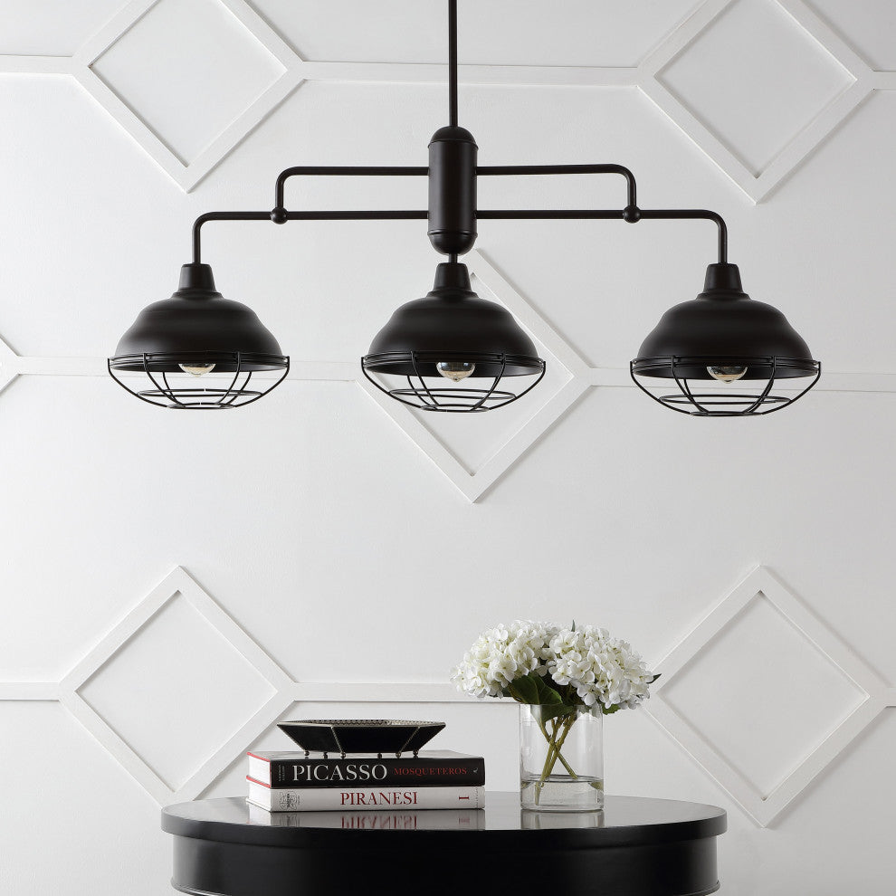 Levi Industrial Farmhouse Iron LED Pendant, Oil Rubbed Bronze, 3-Light