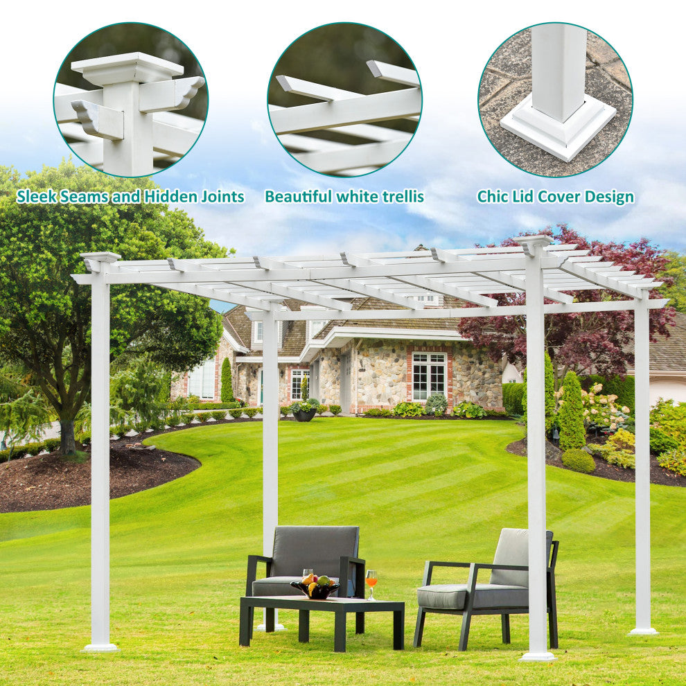 10'x10' Iron Frame Outdoor Patio White Pergola Gazebo