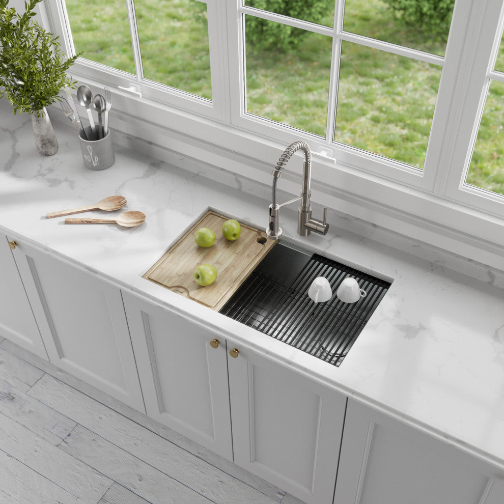 Undermount Stainless Steel Kitchen Sink With Garbage Disposal, 32" Kwu110-32
