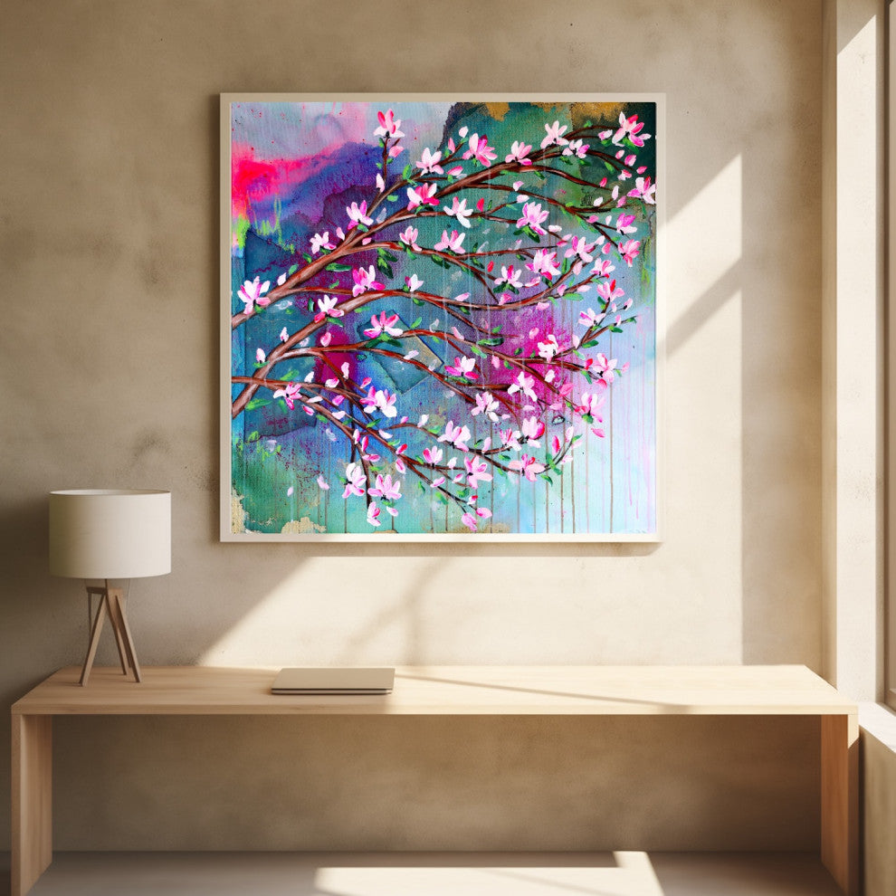 Cherry blossom, Abstract tree art, japanese magnolia painting, blossom tree art