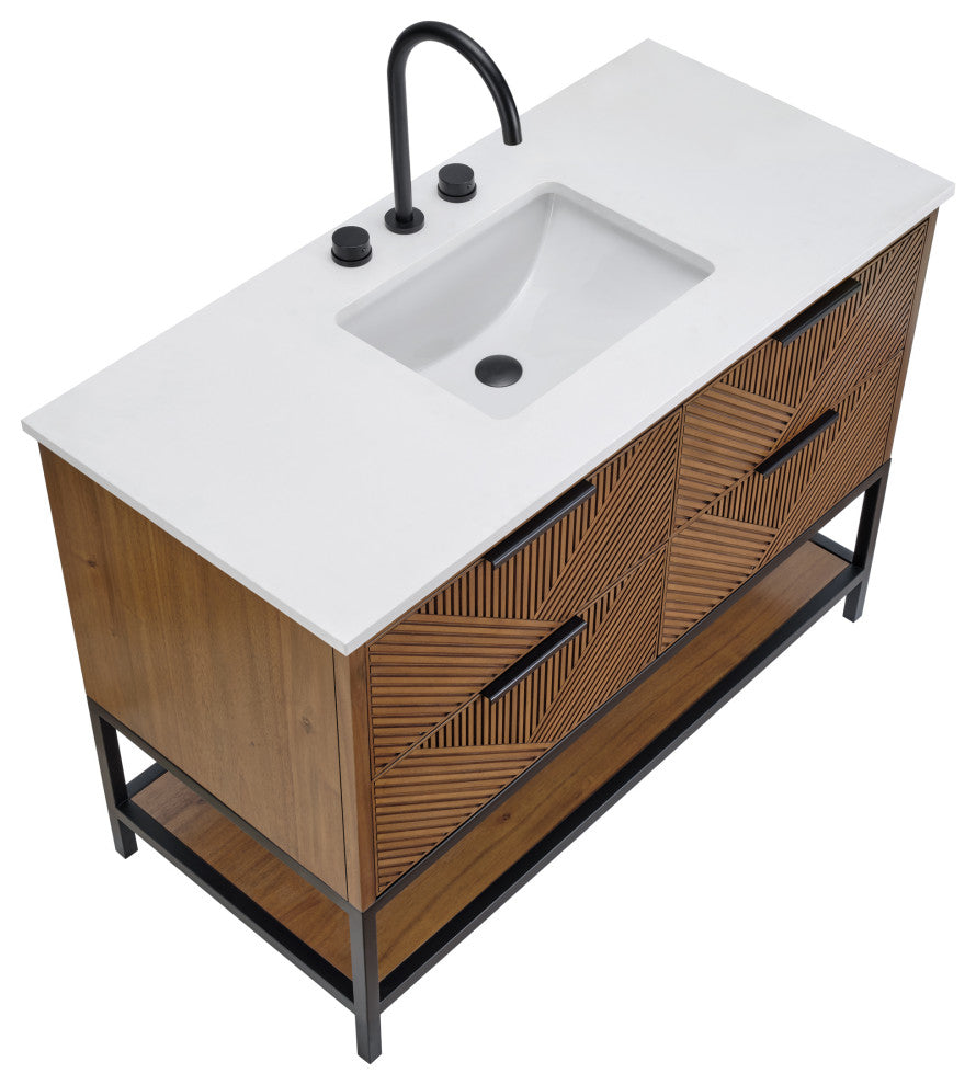 Diamond 48" Bath Vanity, Walnut/Matte Black, 48", White Quartz Top
