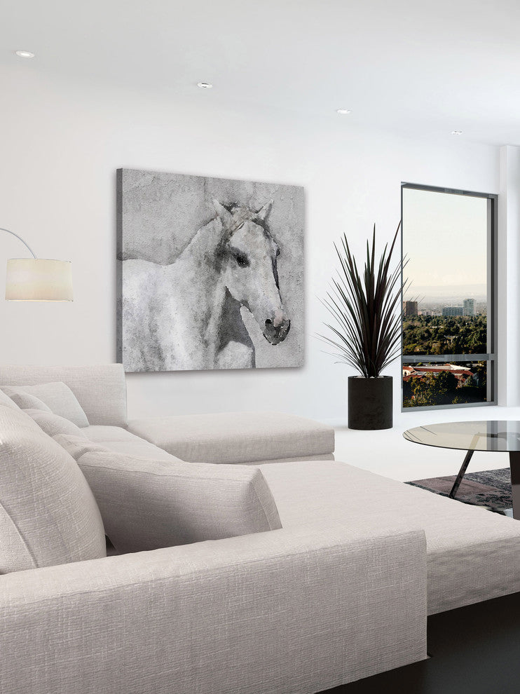 "Grey Elegant Horse" Painting Print on Wrapped Canvas