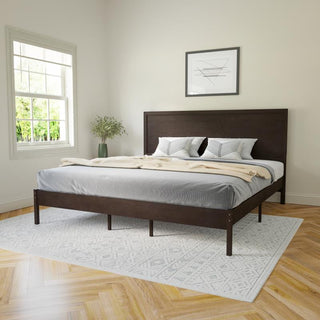 Asher Solid Wood Platform Bed with Wooden Slats and Headboard, Dark Brown, King