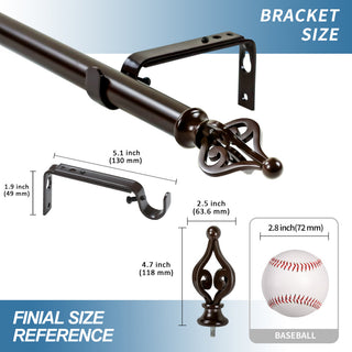 1" Portia Drapery Curtain Rod, Bronze, 48"-84"