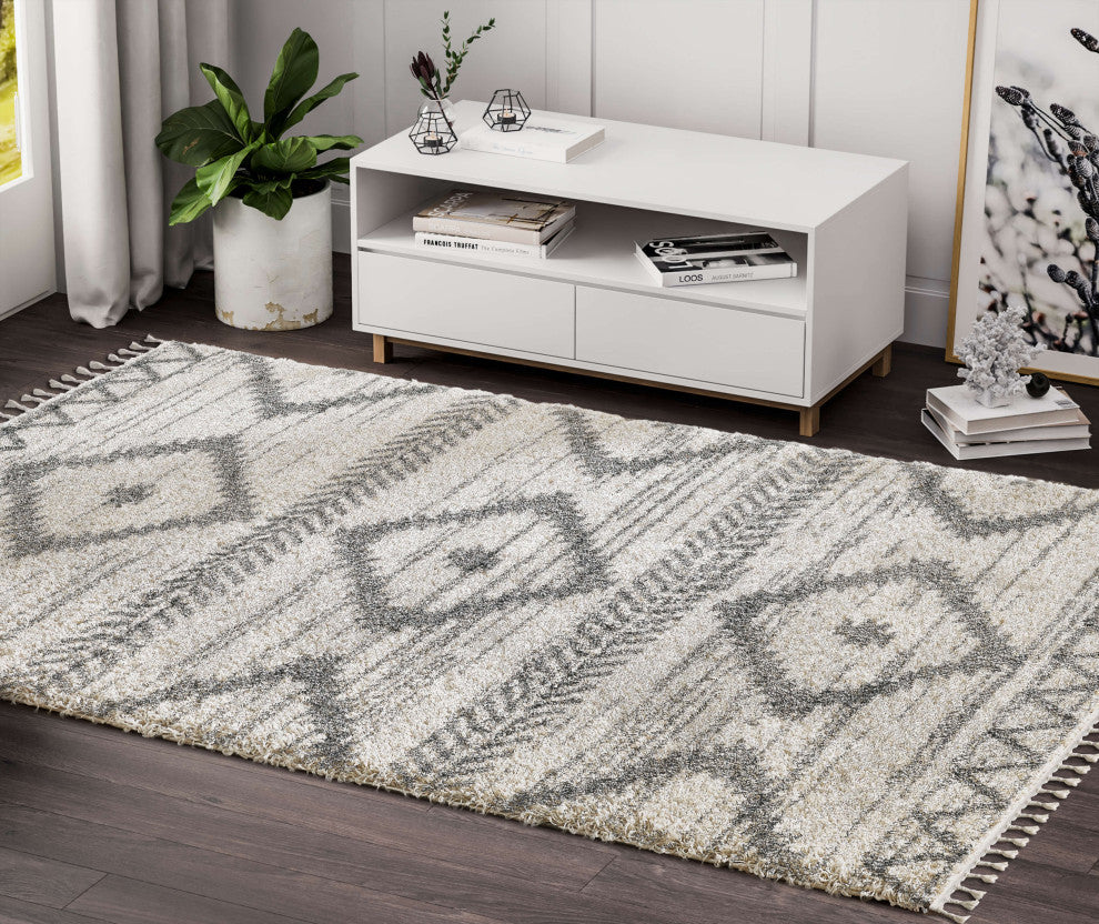 Abani Willow WIL110A Bohemian Geometric Ivory and Grey Area Rug