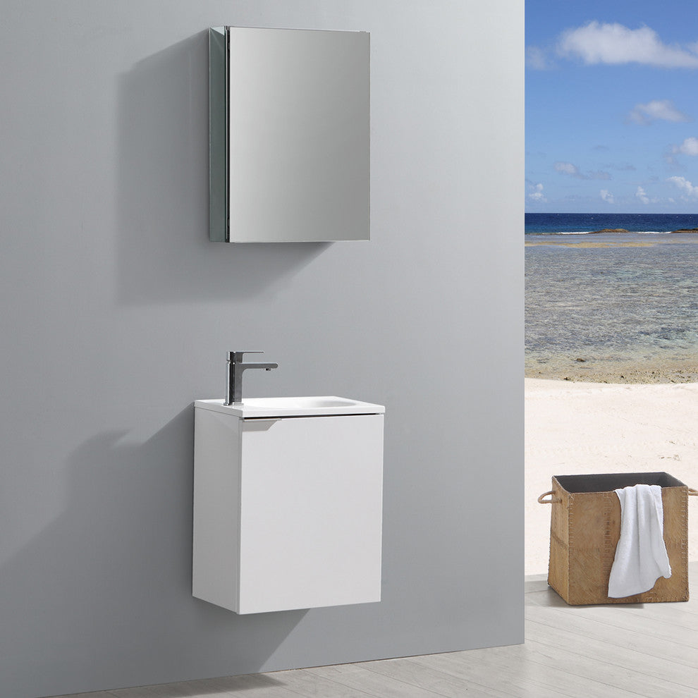 Valencia 20" Glossy White Wall Hung Vanity Set, Cabinet, Faucet, FFT3811CH