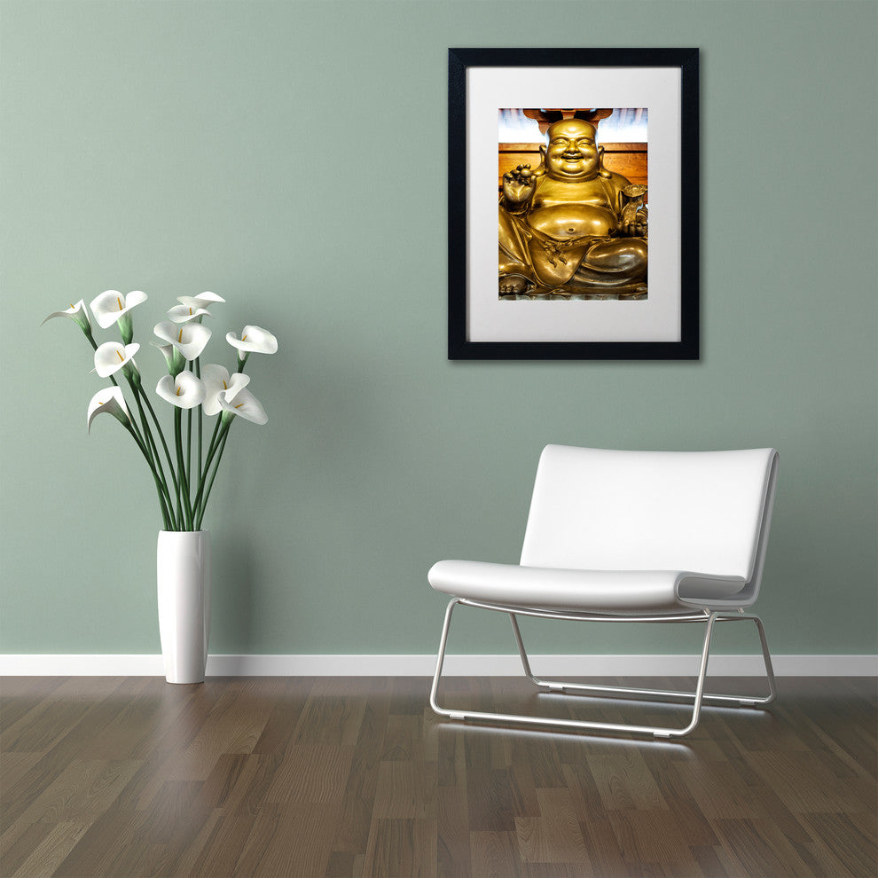 Philippe Hugonnard 'Gold Buddha' Art, Black Frame, White Matte, 14"x11"