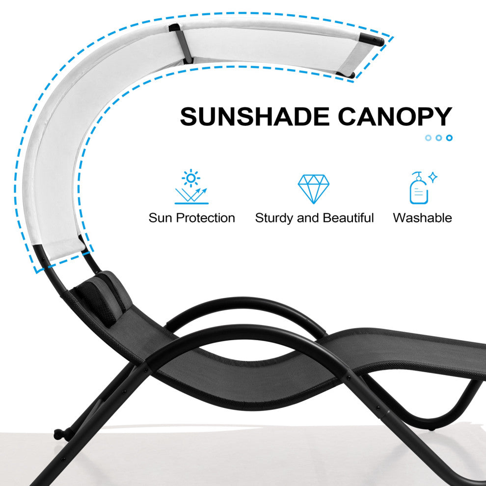 Patio Double Chaise Lounge, Outdoor Tanning Daybed Lounger, Black