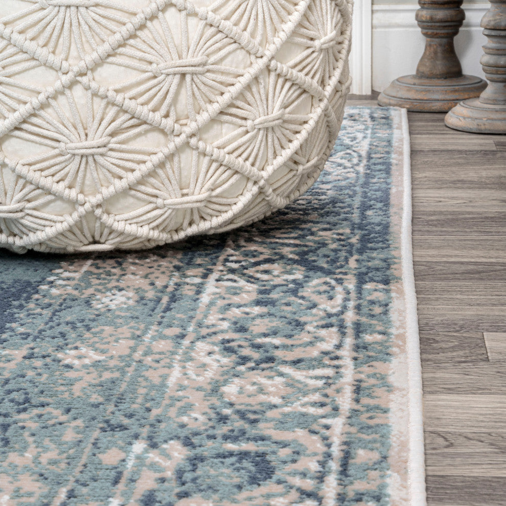 Rosalia Cottage Medallion Area Rug, Ivory/Blue, 5x8