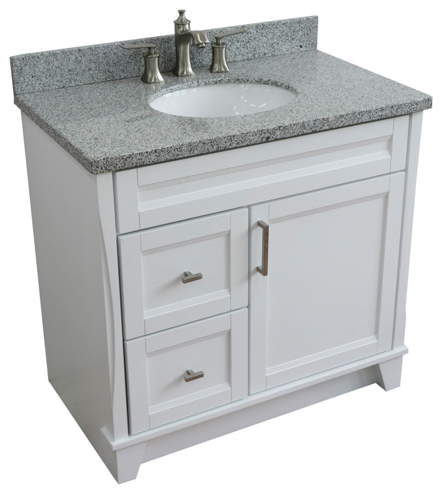 37" Single Sink Vanity, White Finish With Gray Granite